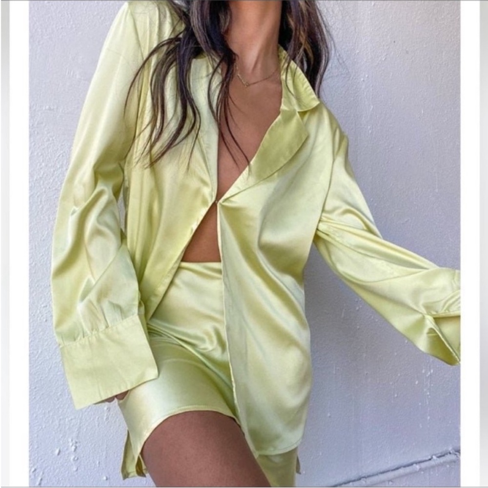 Rumored Dark Grey Silk Shirt/Skirt Set